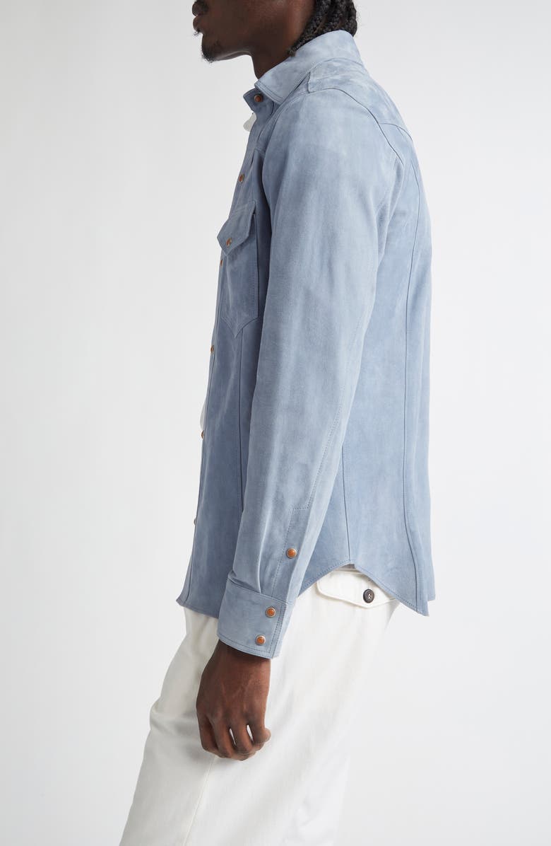 Eleventy Texas Suede Snap-Up Shirt, Alternate, color, 08 Denim