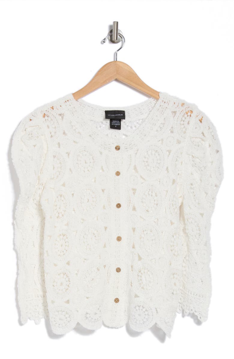 Forgotten Grace Crochet Button Front Cardigan, Alternate, color, White