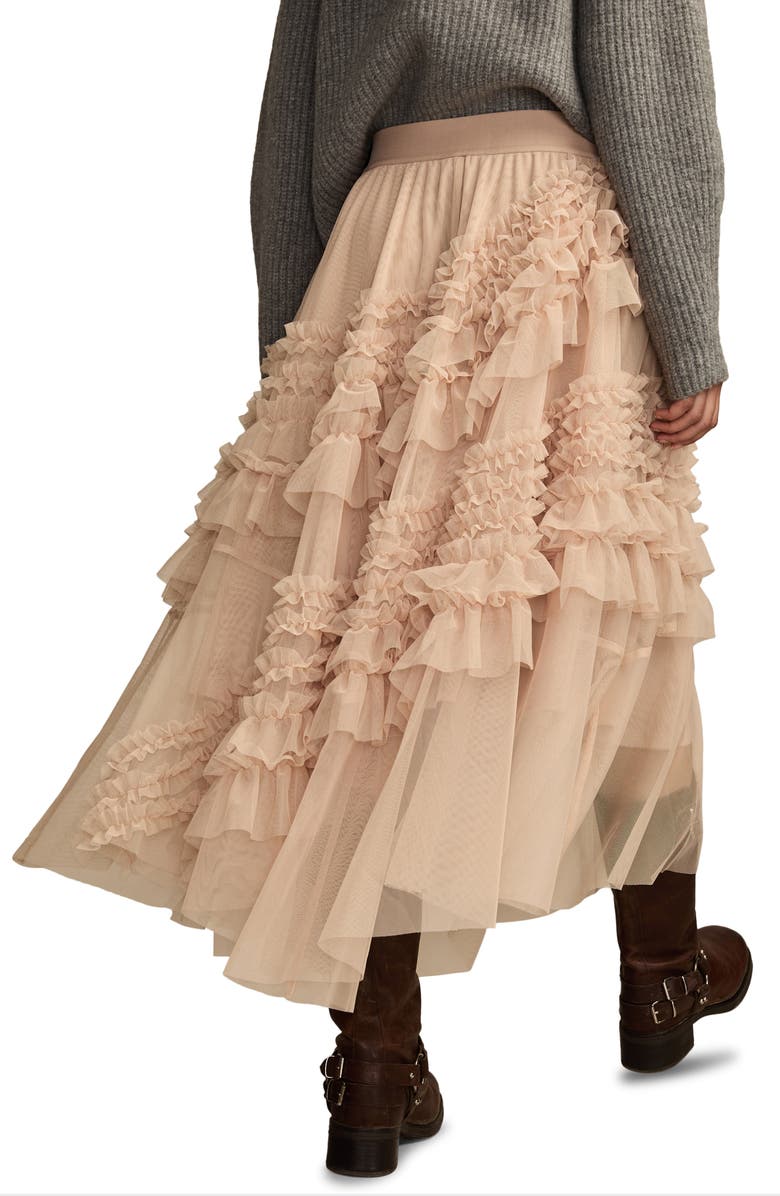 Lucky Brand Asymmetric Tiered Tulle Midi Skirt, Alternate, color, Tan