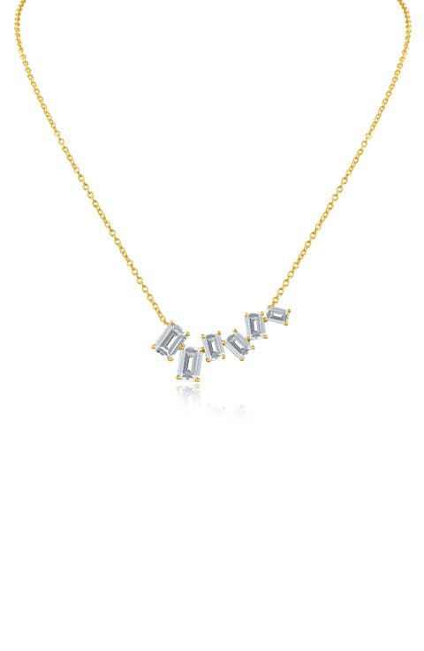 Scattered Emerald Cut Cubic Zirconia Pendant Necklace