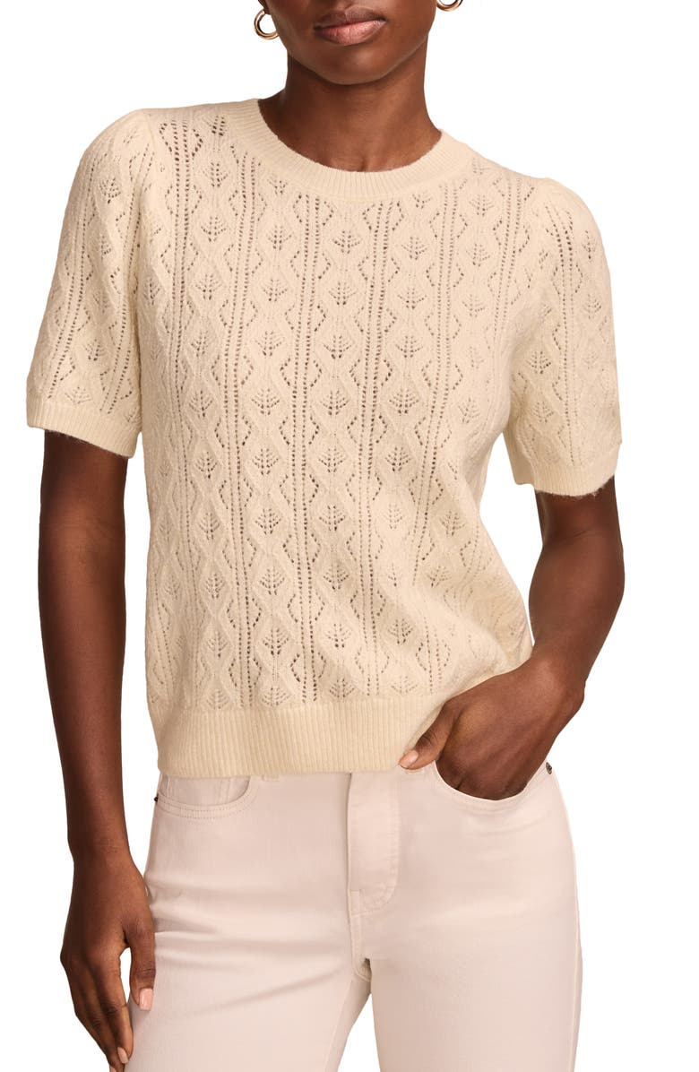 Lucky Brand Pointelle Puff Sleeve Sweater, Main, color, 