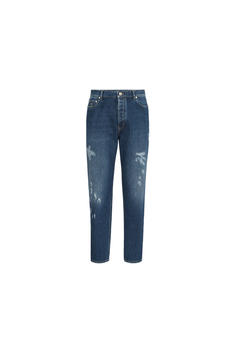 Denim iconic fit five-pocket trousers with rips, Alternate, color, Dark Denim