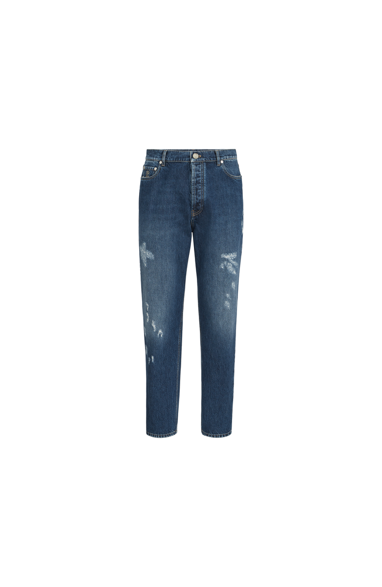 Brunello Cucinelli Denim iconic fit five-pocket trousers with rips, Alternate, color, Dark Denim
