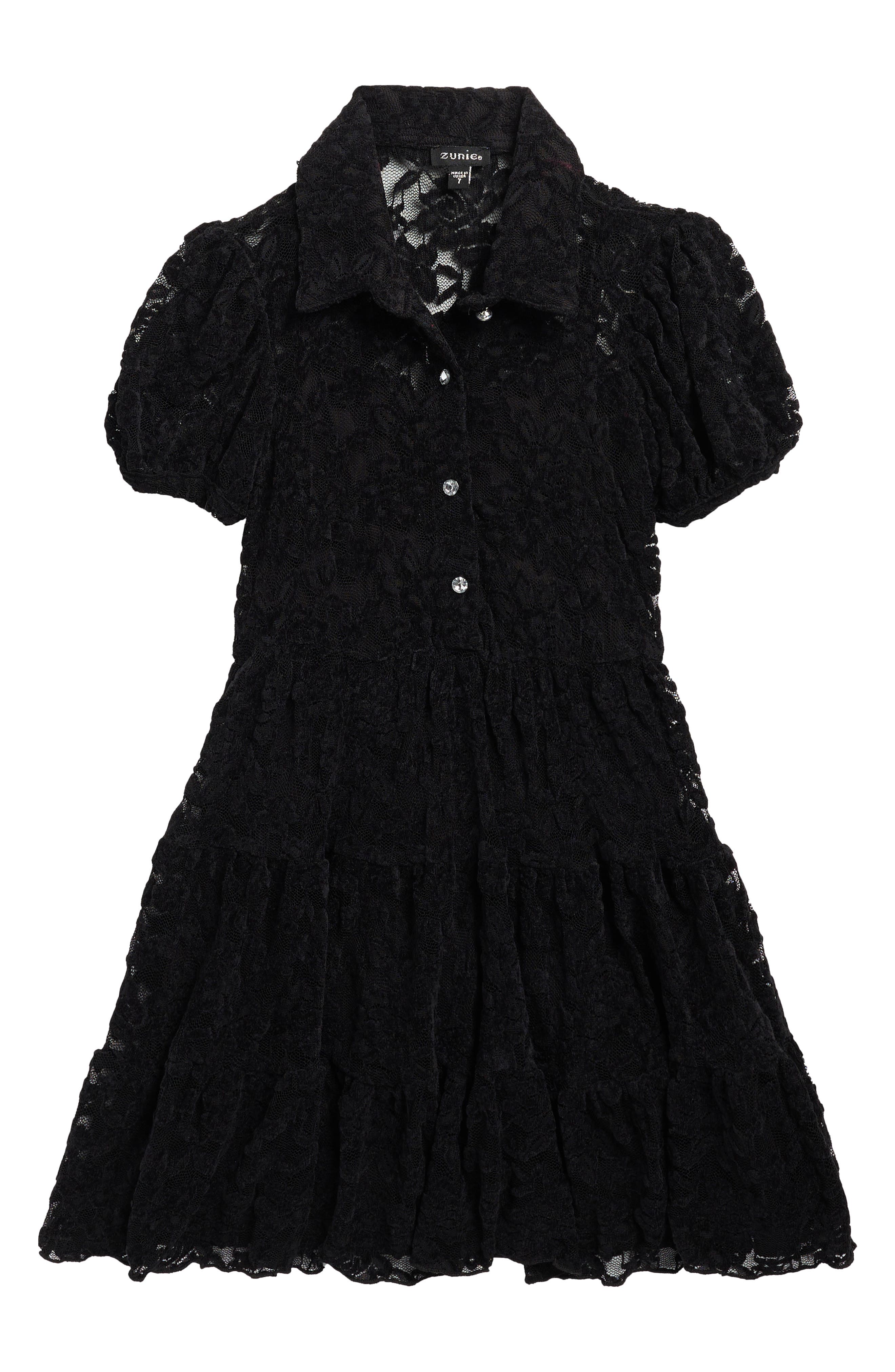 Zunie Kids' Crystal Button Lace Party Dress