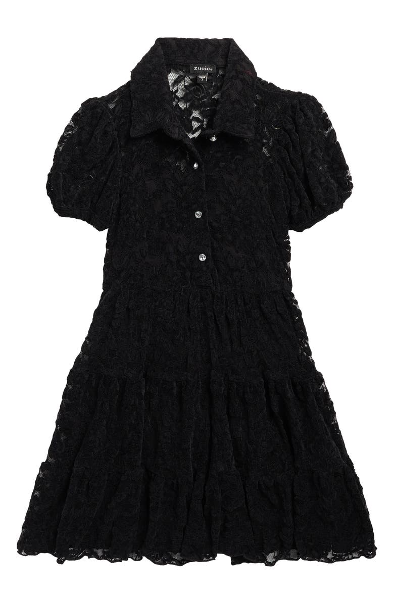 Zunie Kids' Crystal Button Lace Party Dress, Main, color, Black