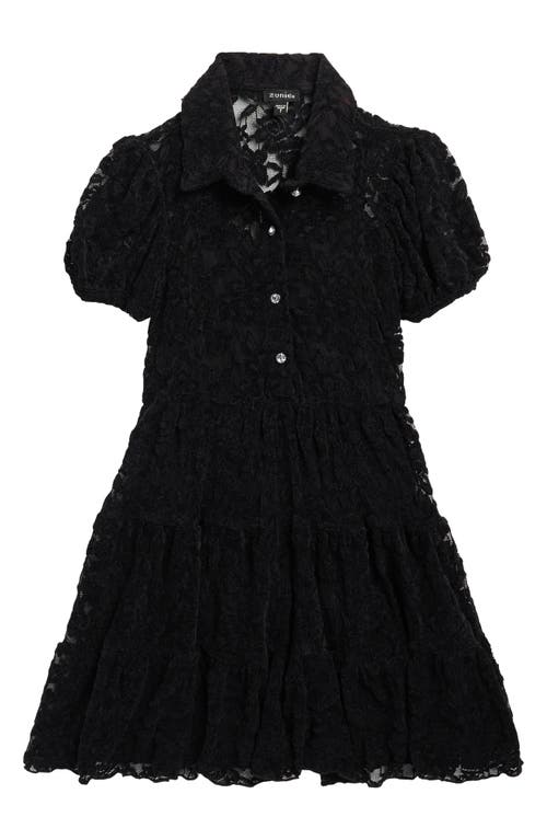 Zunie Kids' Crystal Button Lace Party Dress In Black