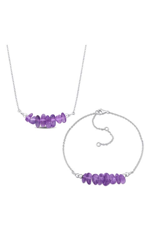 Amethyst Beaded Necklace & Bracelet Set