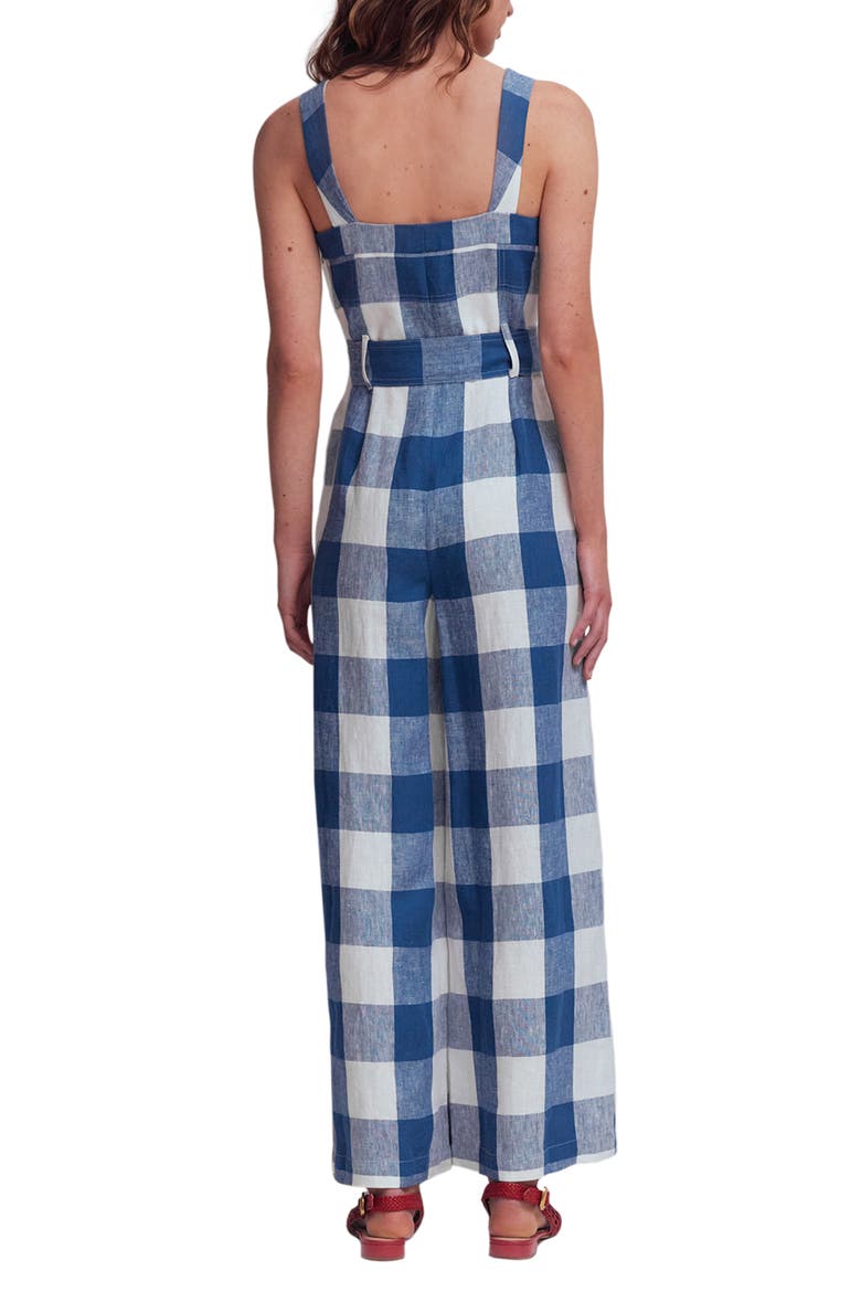 Panelled Bodice Linen Jumpsuit, Alternate, color, DENIM BLUE GINGHAM