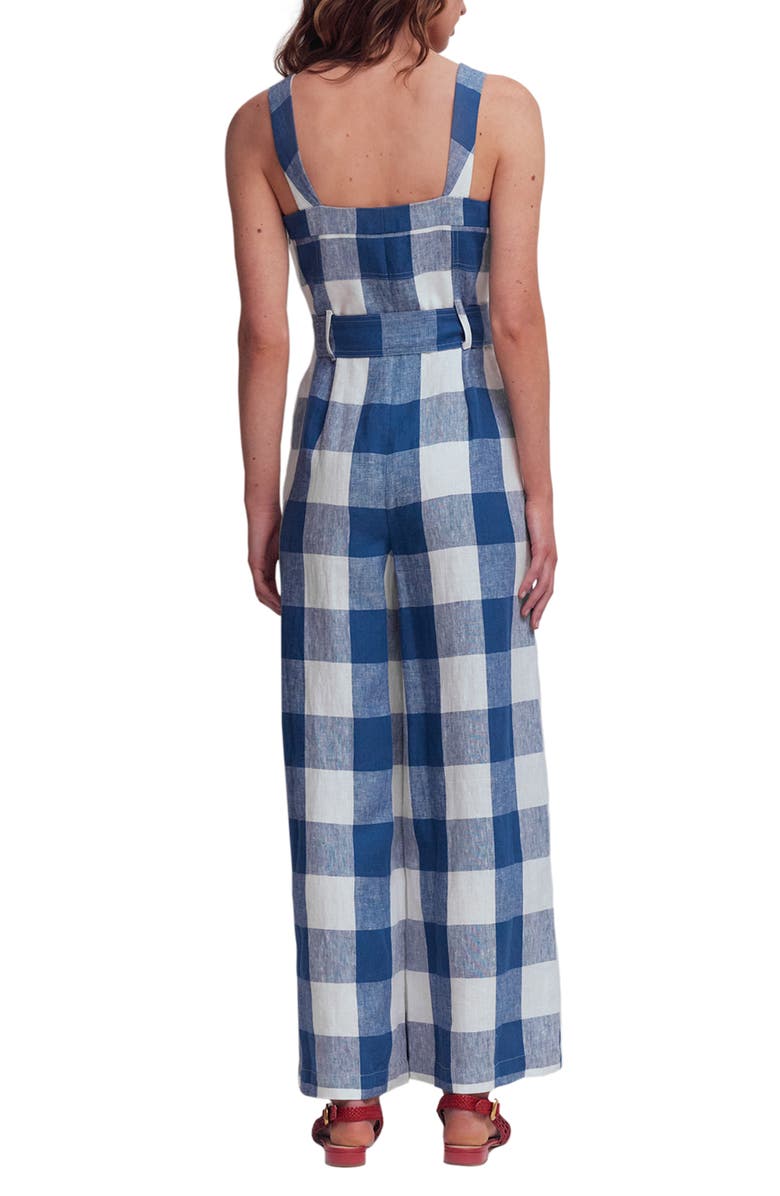 Boden Panelled Bodice Linen Jumpsuit, Alternate, color, Denim Blue Gingham