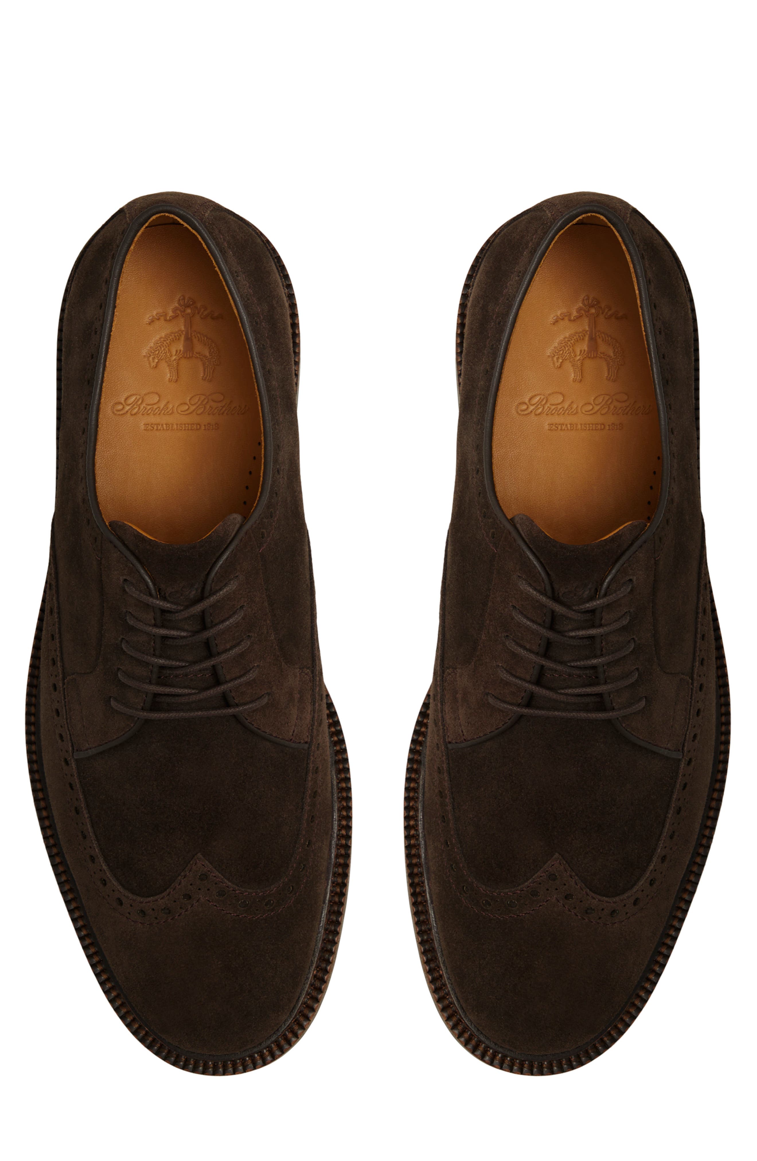 Brooks Brothers Ellington Wingtip Derby, Alternate, color, Dark Brown