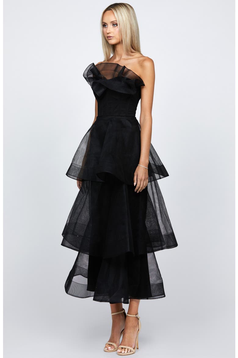 Kascade Tiered Ruffle Midaxi, Alternate, color, BLACK