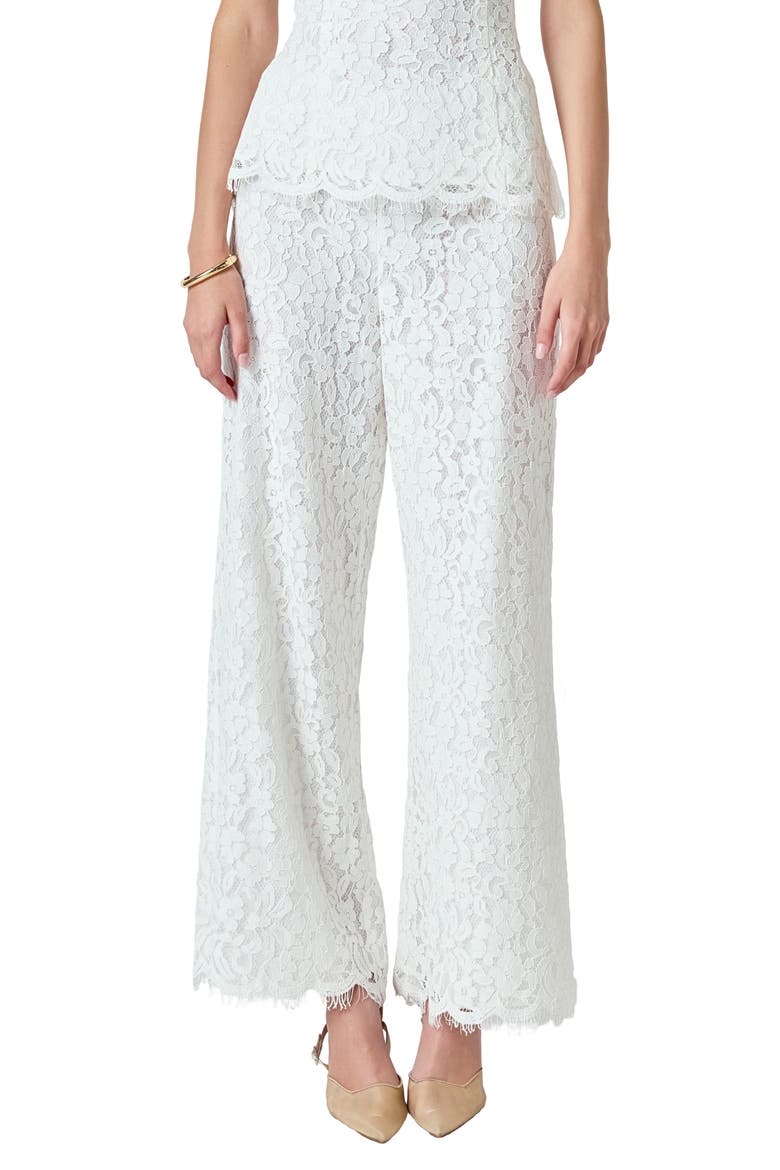 Floral Lace Wide Leg Pants, Main, color, WHITE