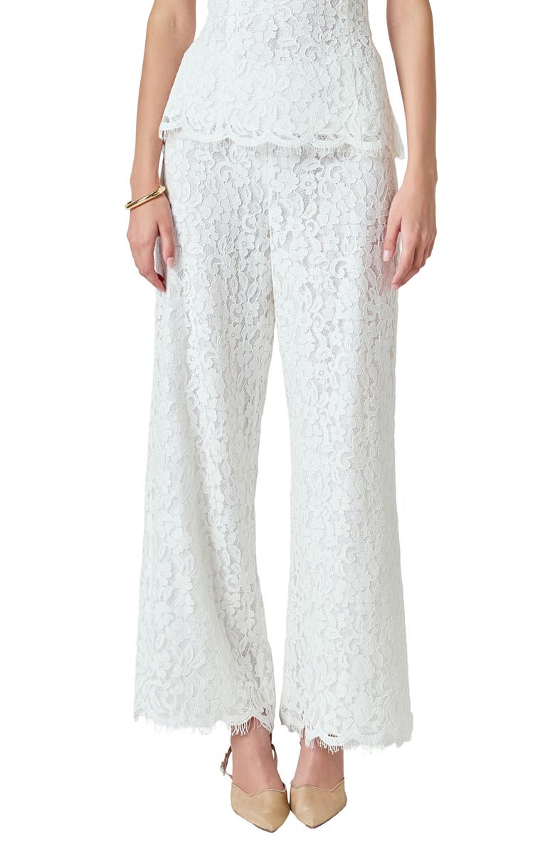 Endless Rose Floral Lace Wide Leg Pants, Main, color, White