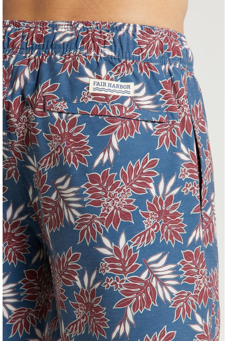 The Bayberry Medallion Print Water Repellent Swim Trunks, Alternate, color, NAVY CRIMSON LEAVES