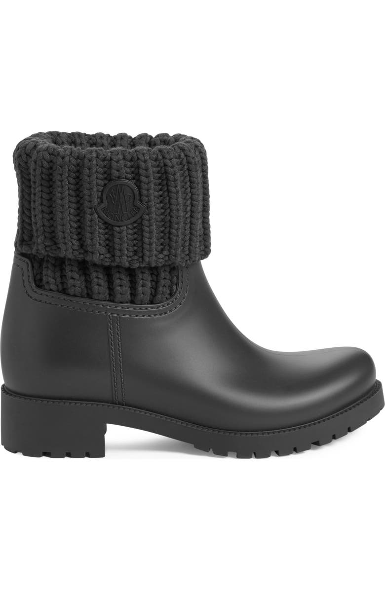 Moncler Ginette Knit Cuff Leather Rain Boot, Alternate, color,