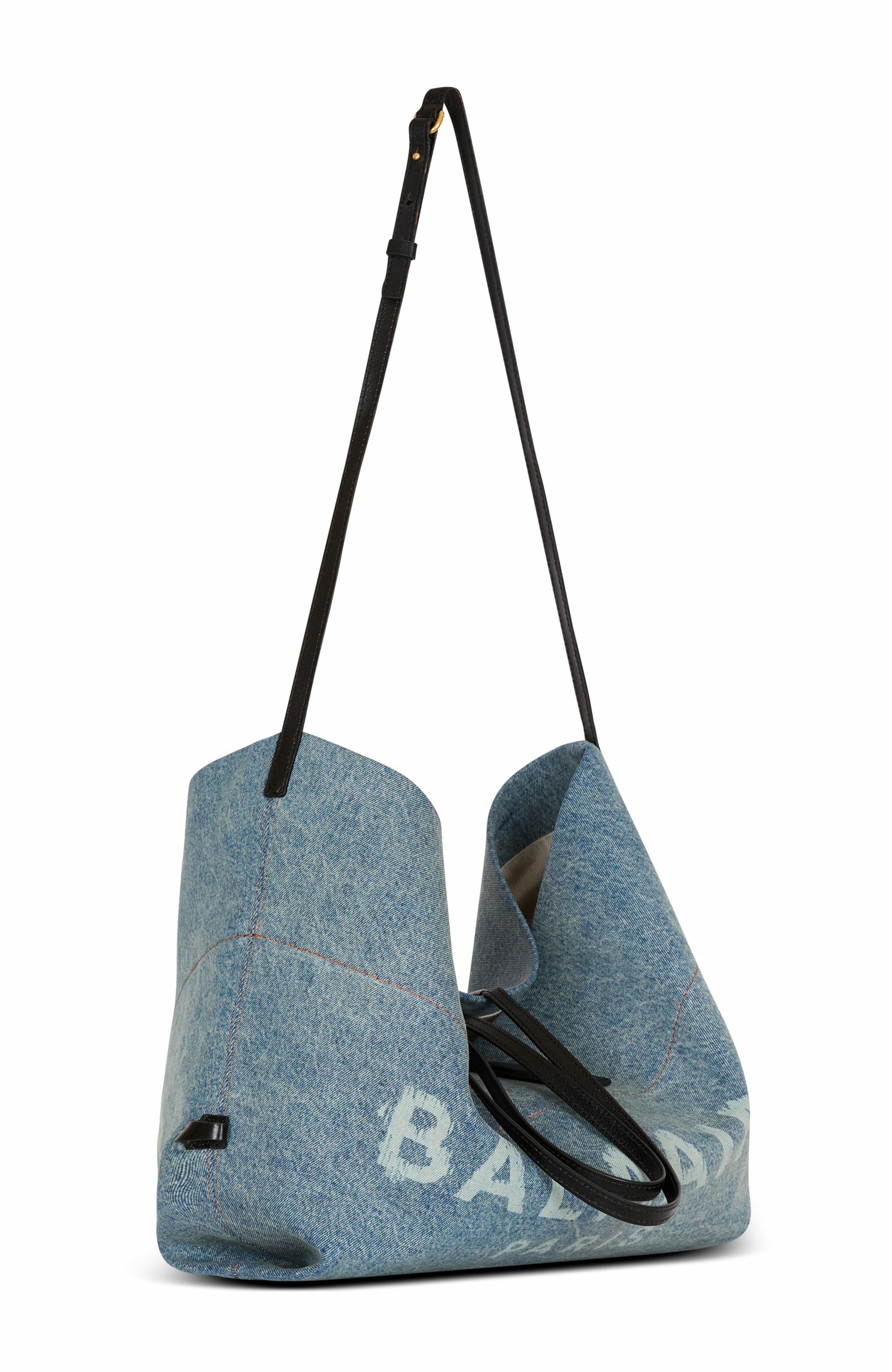 Balmain Track Denim Tote Bag, Alternate, color, Blue