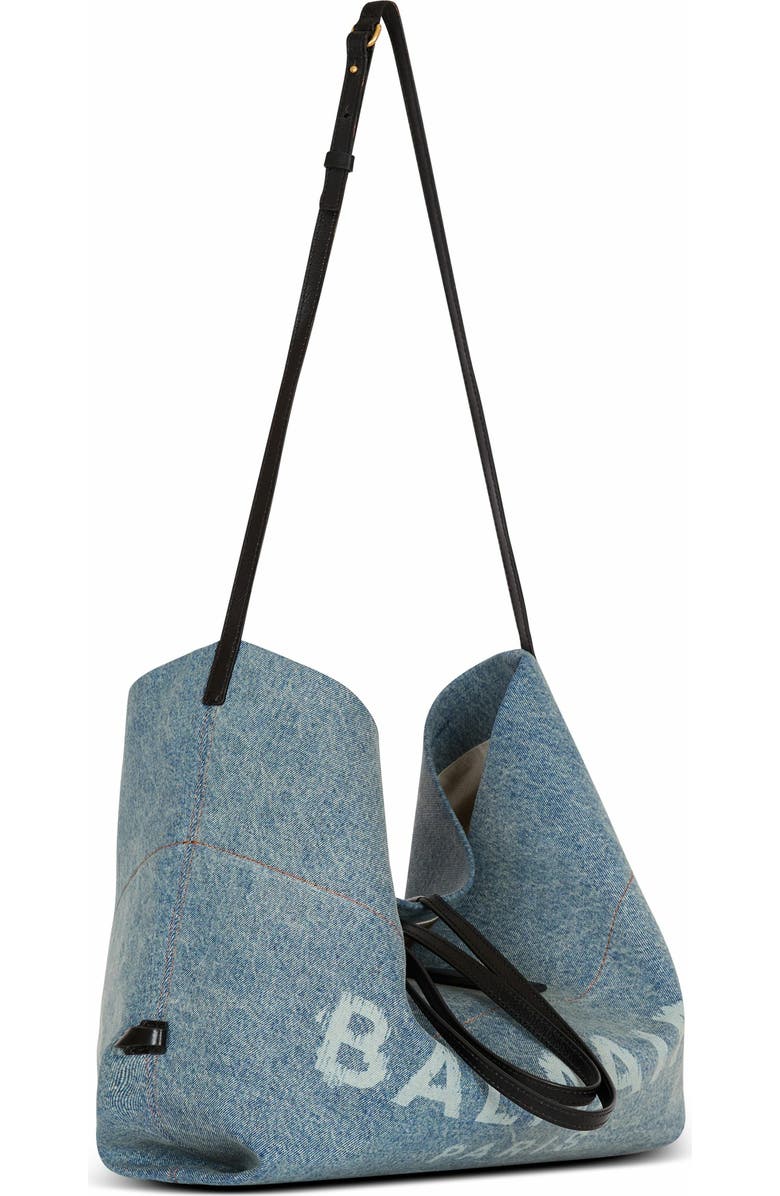 Balmain Track Denim Tote Bag, Alternate, color, Blue