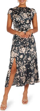Petal & Pup Lisbeth Floral Cap Sleeve Satin Midi Dress