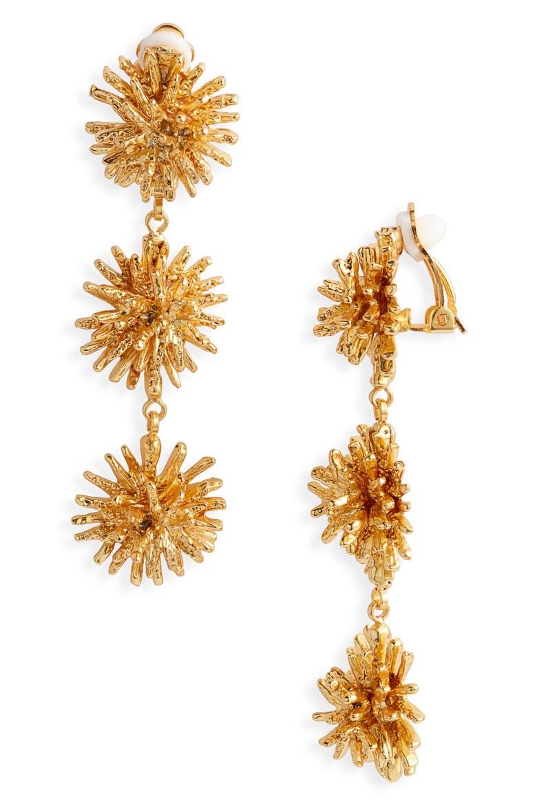 Starburst Linear Drop Clip-On Earrings, Main, color, GOLD