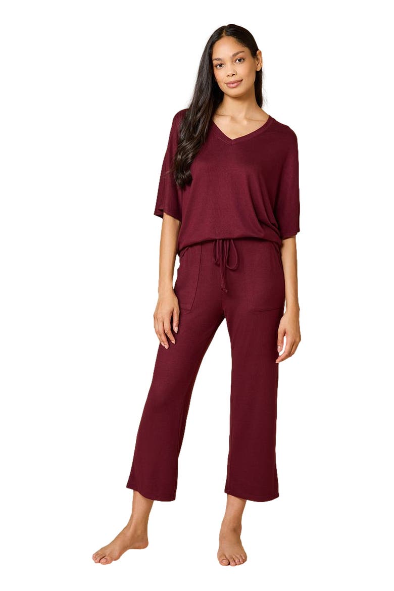 Dream Jersey Relaxed V-Neck with Capri Lounge Set, Main, color, Cherry Cola