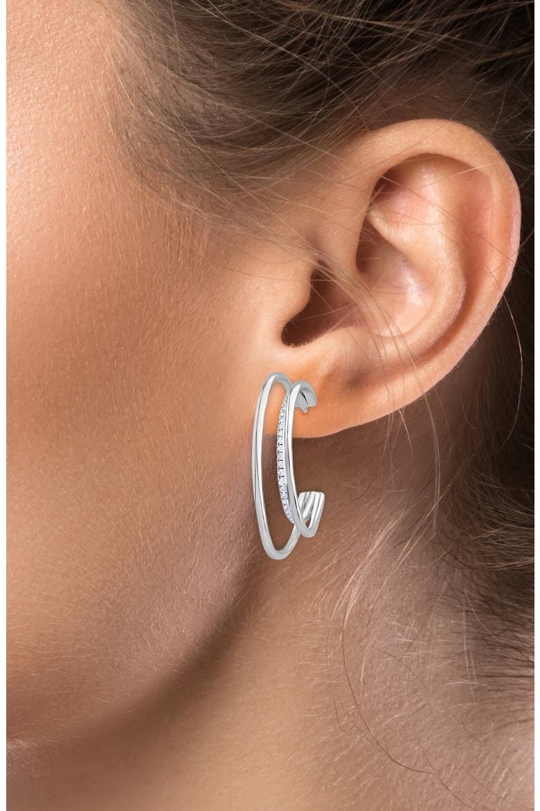 Triple Cubic Zirconia Half Hoop Earrings, Alternate, color, CLEAR SILVER