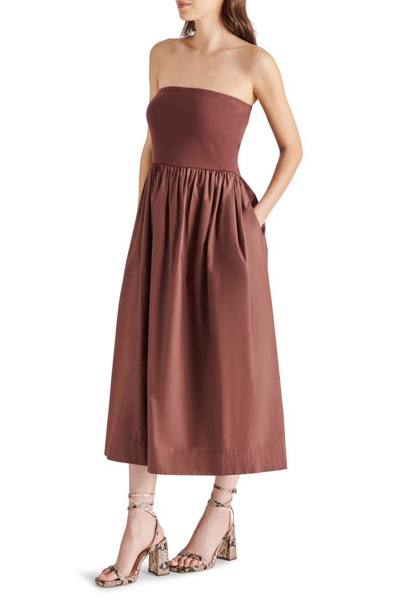 Steve Madden Lilad Strapless Midi Dress, Alternate, color, 