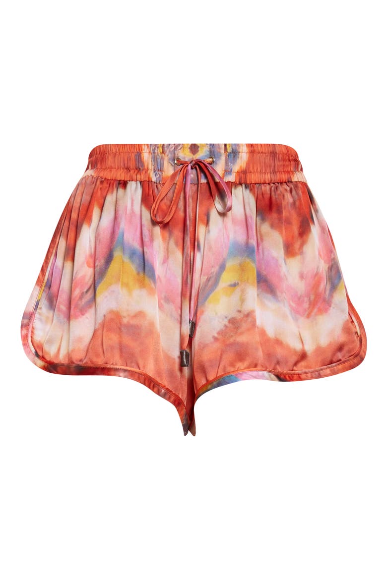 Kindred Spirit Alchemy Relaxed Silk Satin Shorts, Alternate, color, RUBY TIE DYE
