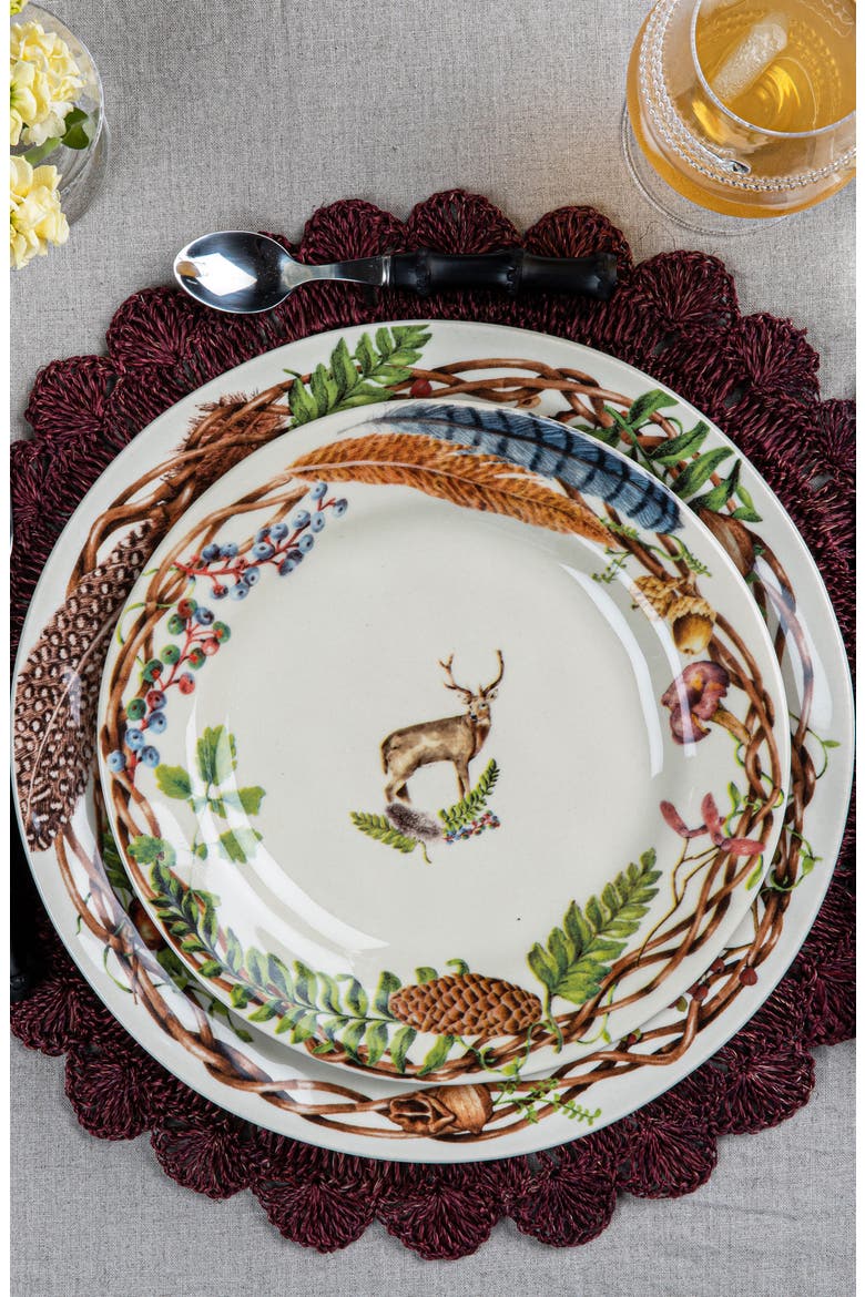 Set of 4 Macrame Placemats, Alternate, color, CRANBERRY