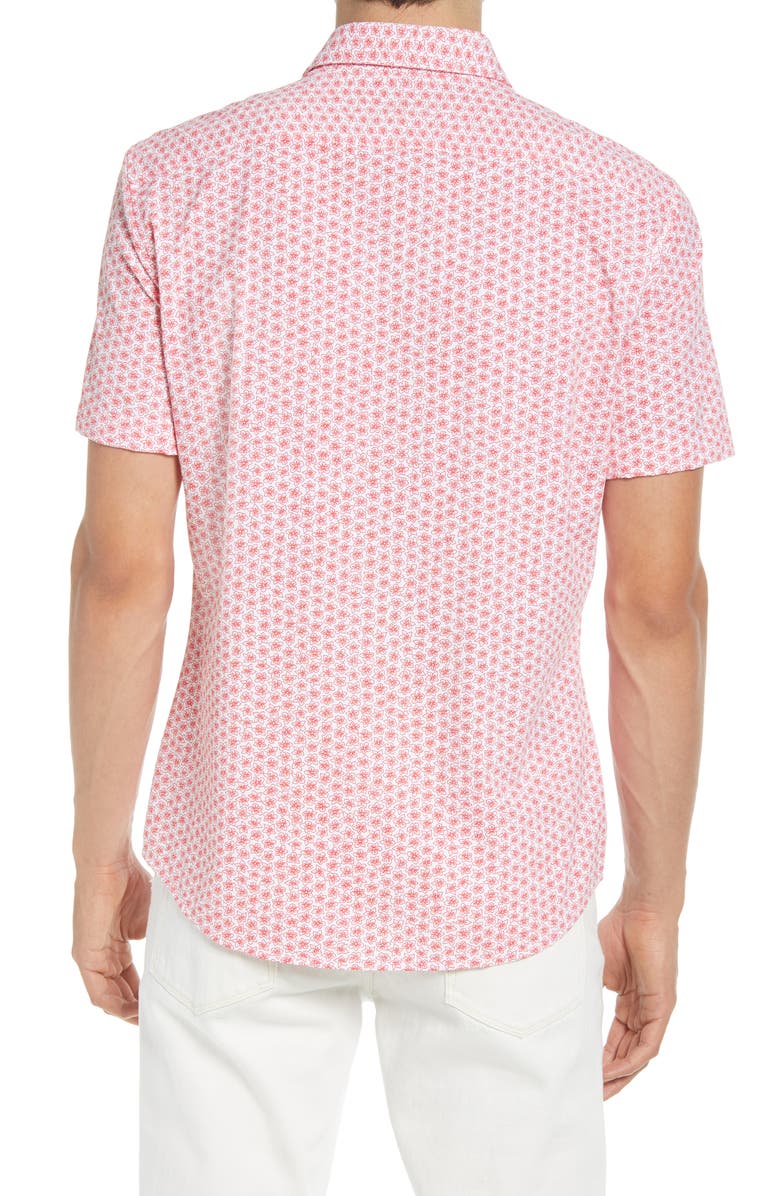 BOSS Robb Floral Print Short Sleeve Stretch Button-Up Shirt, Alternate, color, 