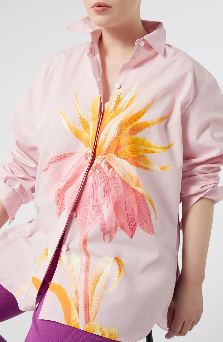 Marina Rinaldi Tartufo Placed Embroidery Cotton Button-Up Shirt, Alternate, color, Pink