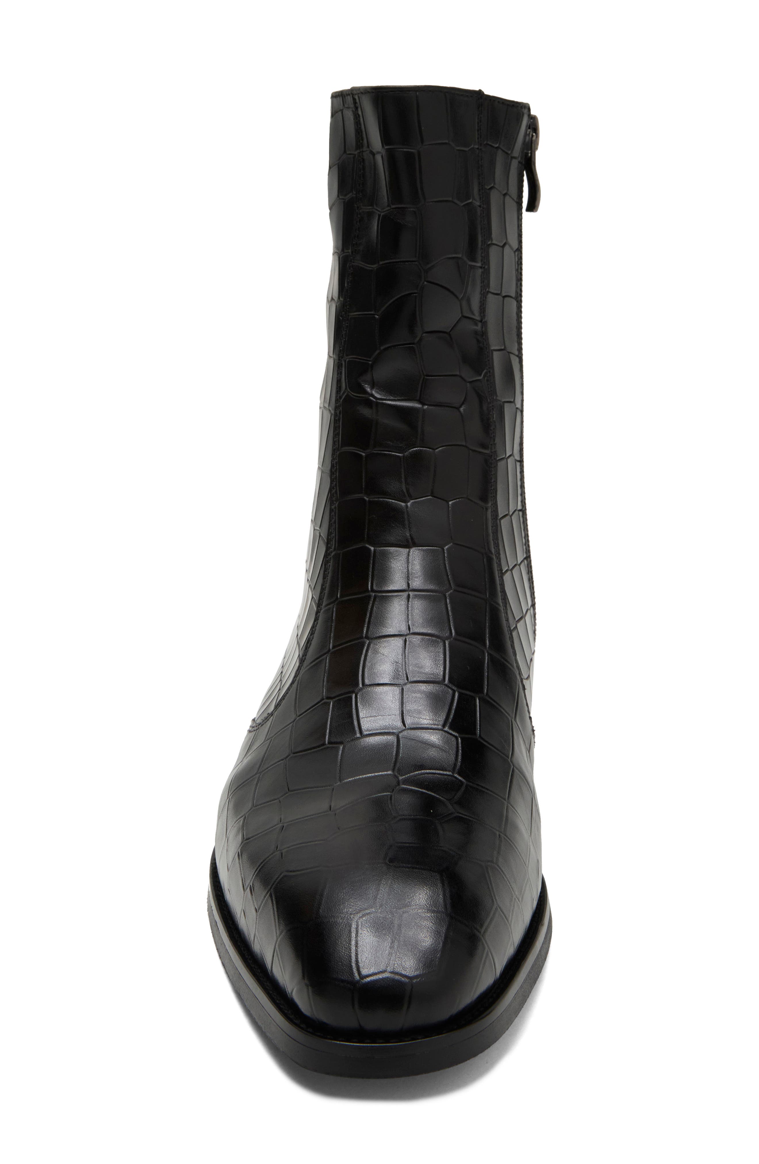 Amadeus Alligator Embossed Leather Boot, Alternate, color, BLACK