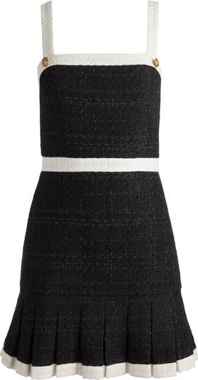 Clarine Contrast Trim Pleated Tweed Minidress