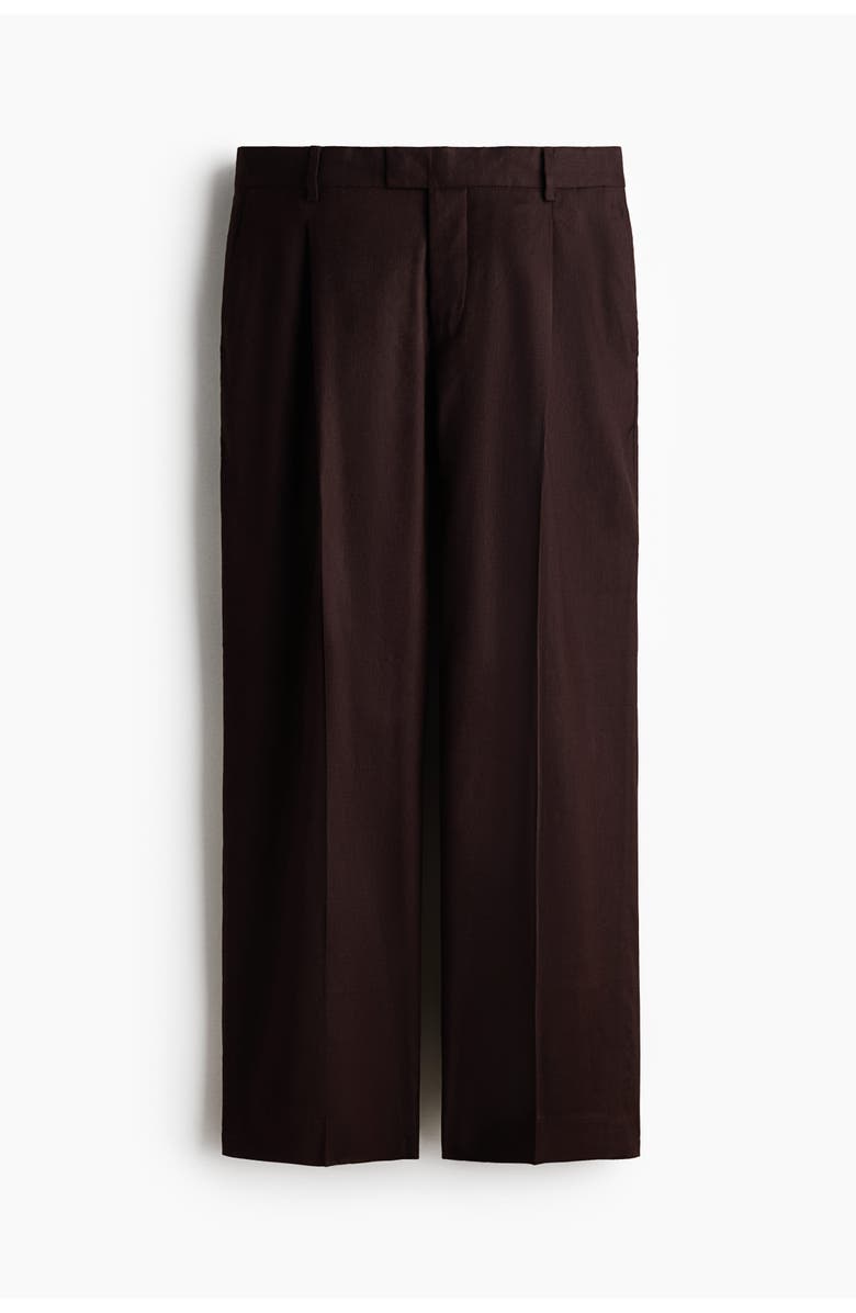 H&M Relaxed Fit Tailored Linen-blend Trousers, Main, color, Dark Brown