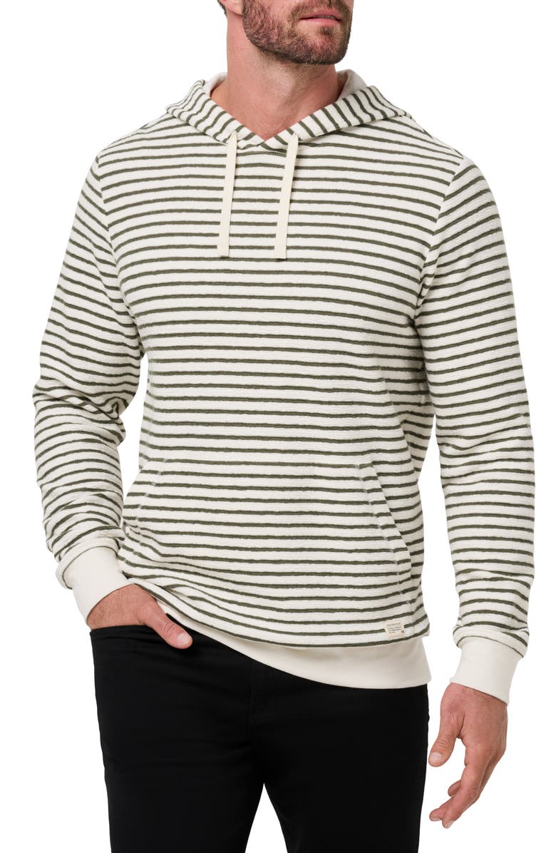 TravisMathew Shark Warning Stripe Cotton Blend Hoodie, Main, color, Dark Olive