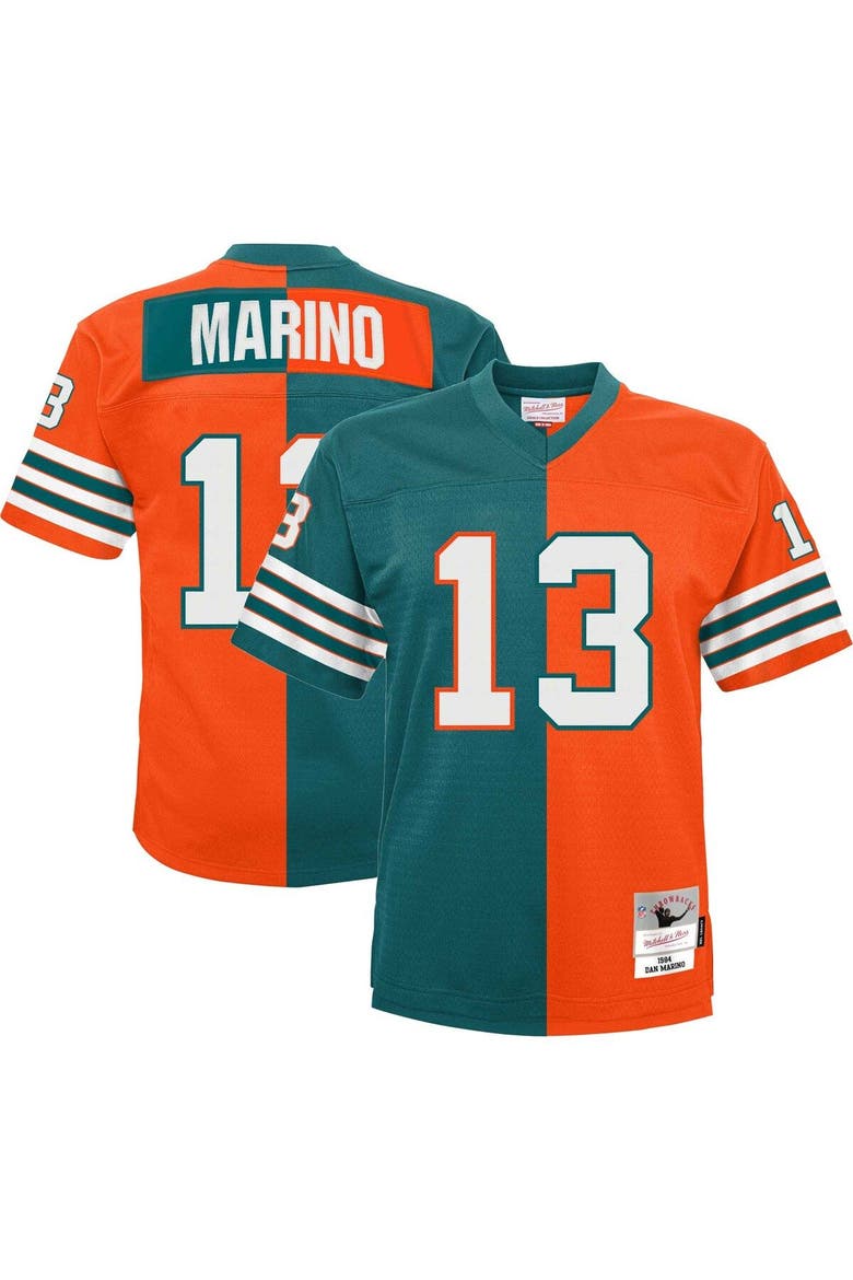 Youth Mitchell & Ness Dan Marino Aqua/Orange Miami Dolphins Split Legacy Jersey, Alternate, color, Aqua