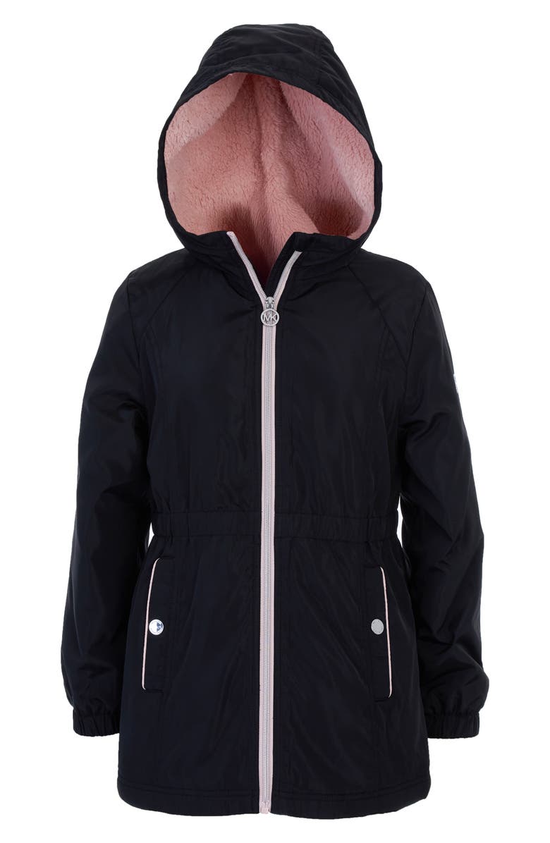 Michael Kors Kids' Fleece Lined Rain Jacket, Main, color, Black
