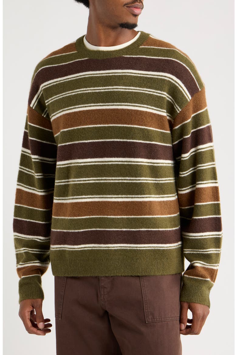 Fuzzy Stripe Oversize Crewneck Sweater, Main, color, OLIVE BODHI STRIPE