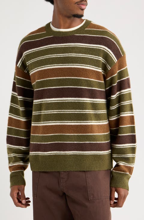 Fuzzy Stripe Oversize Crewneck Sweater