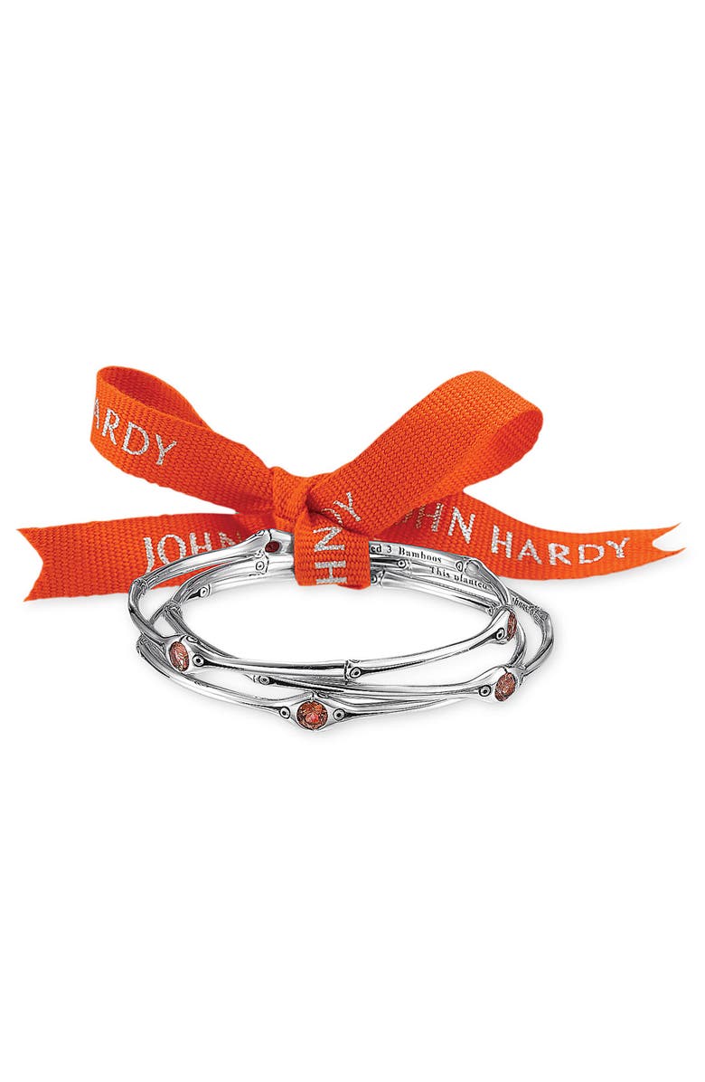 John Hardy Batu Sterling Silver Bamboo Shaped Bangle Bracelet Set, Main, color,