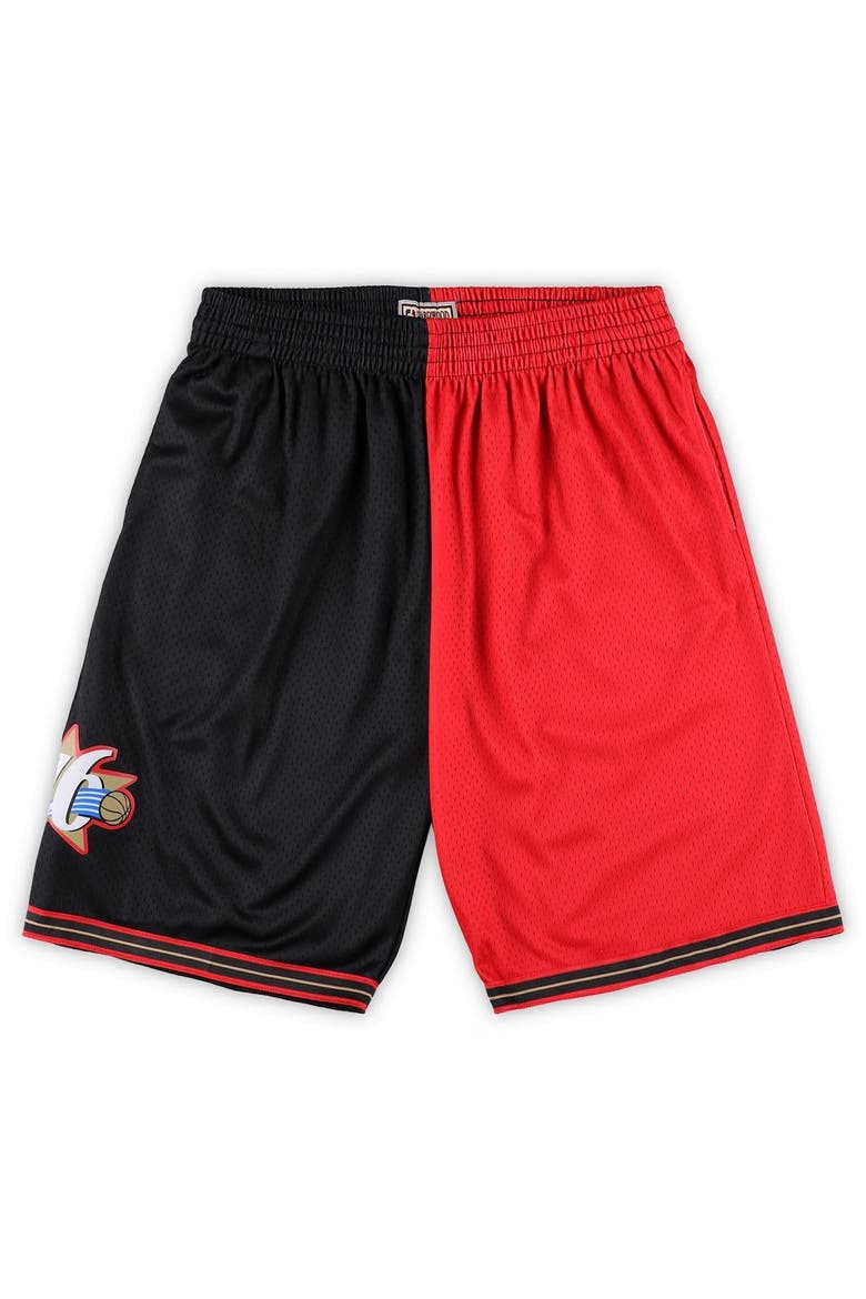 Men's Mitchell & Ness Black/Red Philadelphia 76ers Big & Tall Hardwood Classics Split Swingman Shorts, Main, color, Black