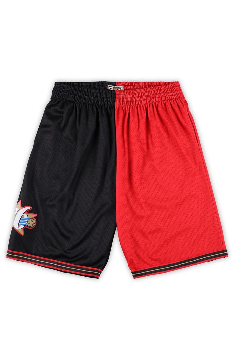 Mitchell & Ness Men's Mitchell & Ness Black/Red Philadelphia 76ers Big & Tall Hardwood Classics Split Swingman Shorts, Main, color, Black