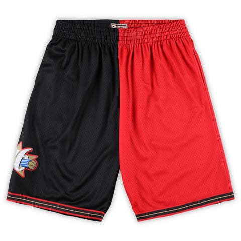 Men's Mitchell & Ness Black/Red Philadelphia 76ers Big & Tall Hardwood Classics Split Swingman Shorts