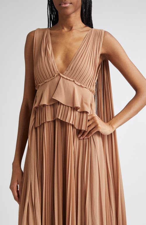 Zimmermann Memento Pleated Ruffled Gown In Brown