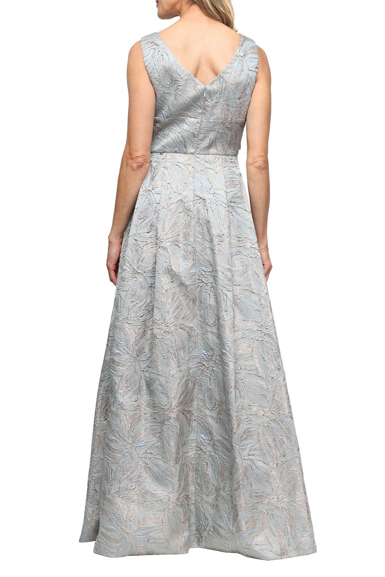 Printed Sleeveless Jacquard Gown, Alternate, color, SAGE MULTI
