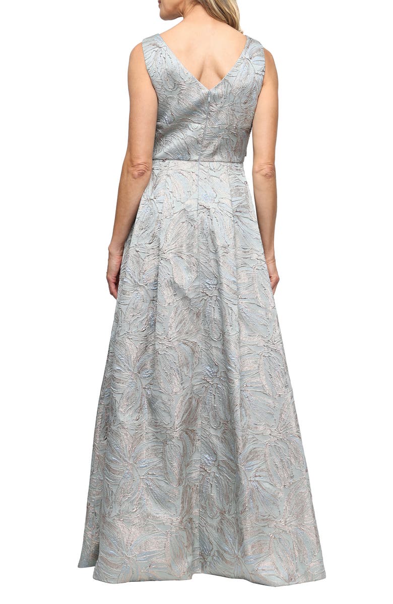 Alex Evenings Printed Sleeveless Jacquard Gown, Alternate, color, Sage Multi