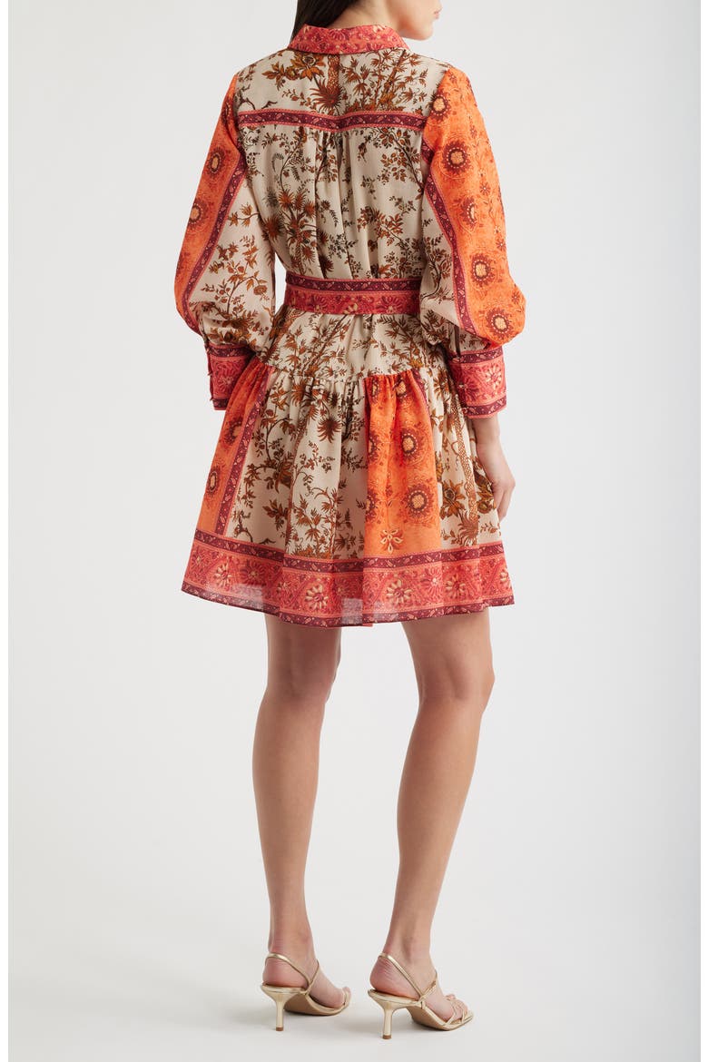 Bailey Print Long Sleeve Tie Waist Dress, Alternate, color, BRIGHT CORAL MULTI