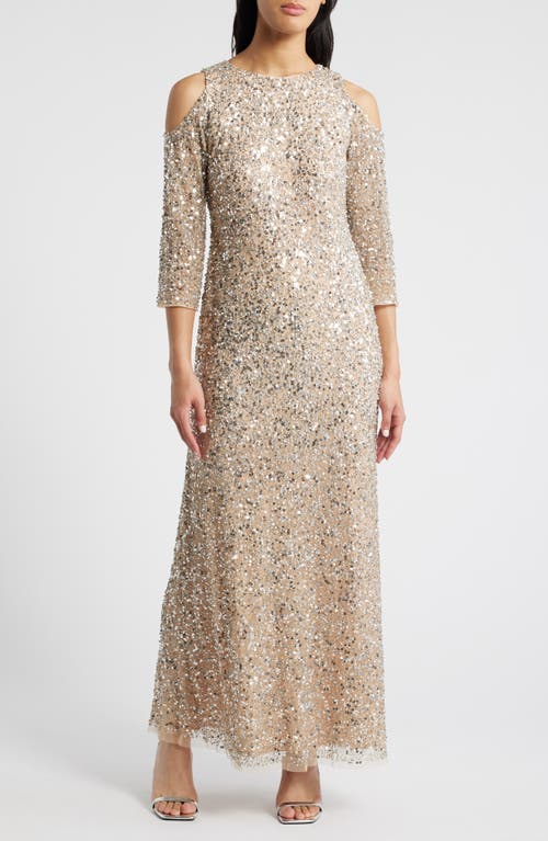 Pisarro Nights Beaded Cold Shoulder Cocktail Dress In Blush