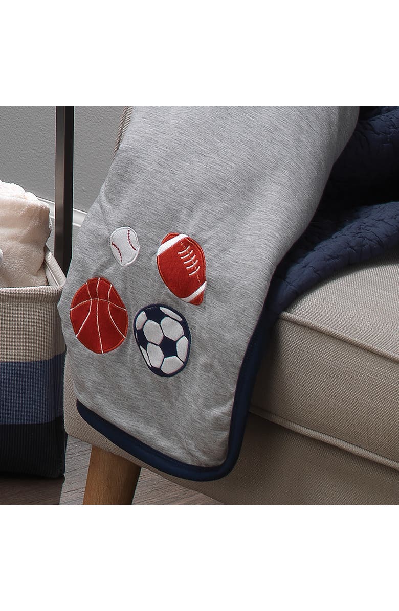 Lambs & Ivy Hall of Fame Sports Jersey/Faux Shearling Cozy Baby Blanket, Alternate, color, Gray