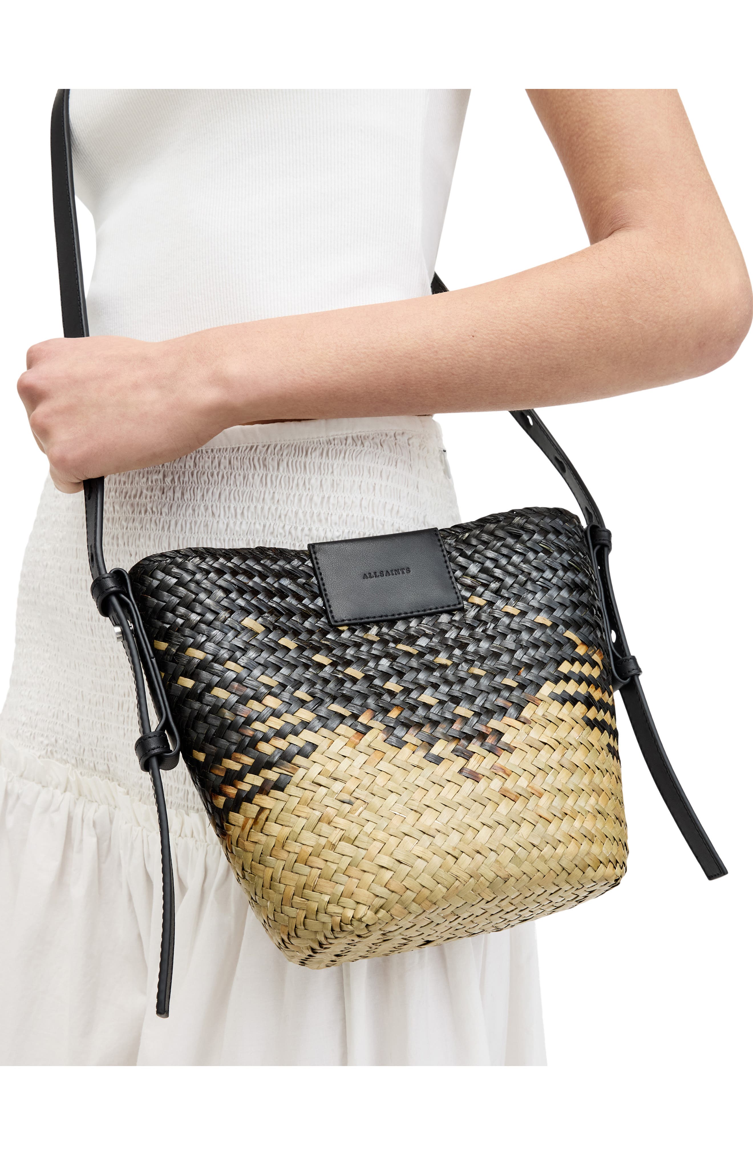 AllSaints Ebro Straw Crossbody Bag, Alternate, color, 