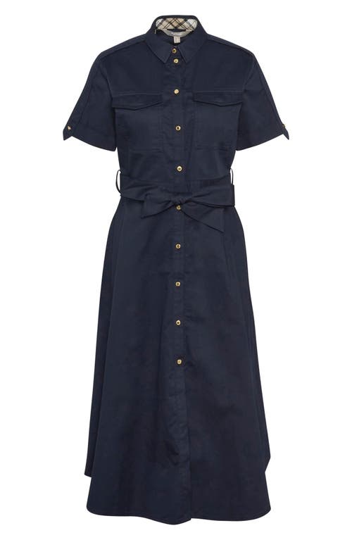 Barbour Ivy Short Sleeve Cotton Sateen Shirtdress In Dark Navy